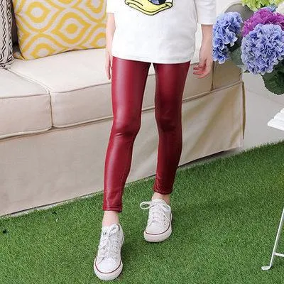 2018 Spring New Children Clothing Baby Girls Pu Leather Pants Leggings Girl Autumn Legging Kids Flower Warm Thin Slim Trousers