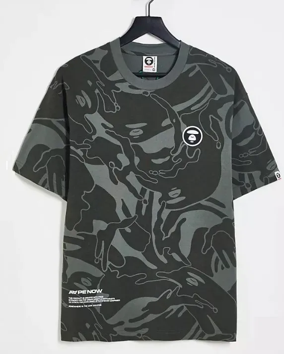 A BATHING APE  |Crew Neck Pullovers Camouflage Cotton Short Sleeves Logo