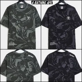 A BATHING APE  |Crew Neck Pullovers Camouflage Cotton Short Sleeves Logo