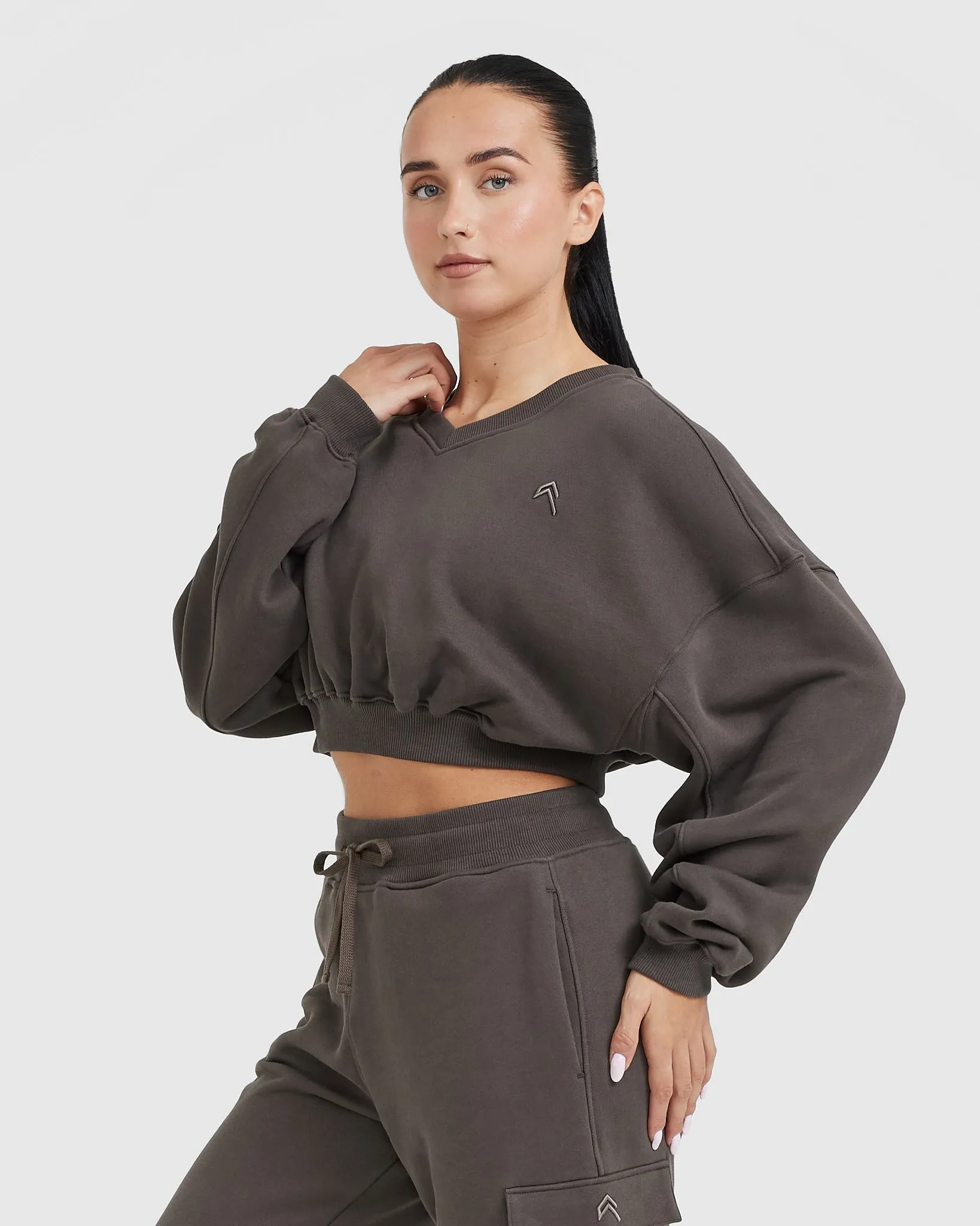 All Day Lightweight Oversized V-Neck Sweatshirt | Deep Taupe