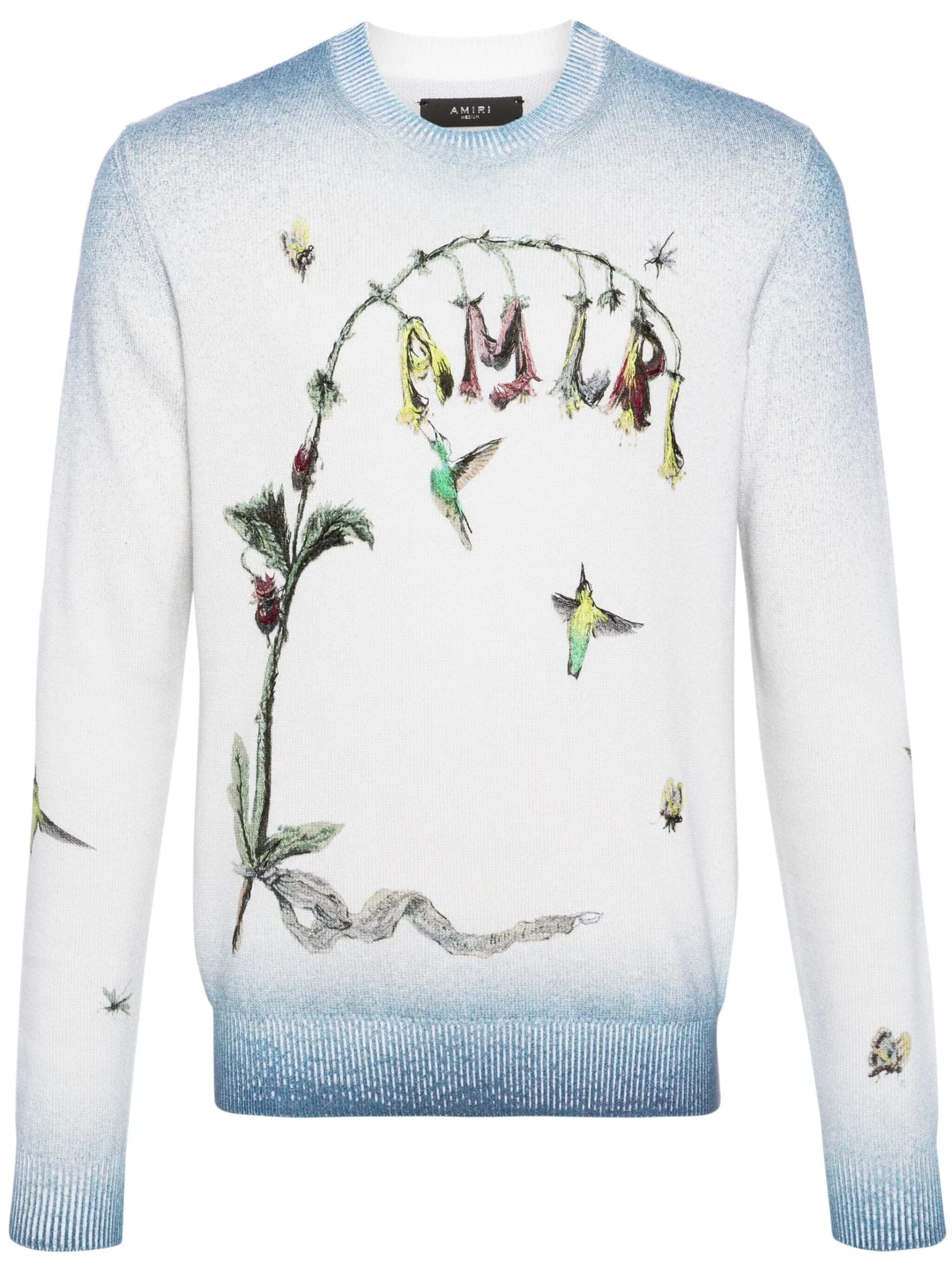 AMIRI  |Crew Neck Pullovers Flower Patterns Cashmere Street Style