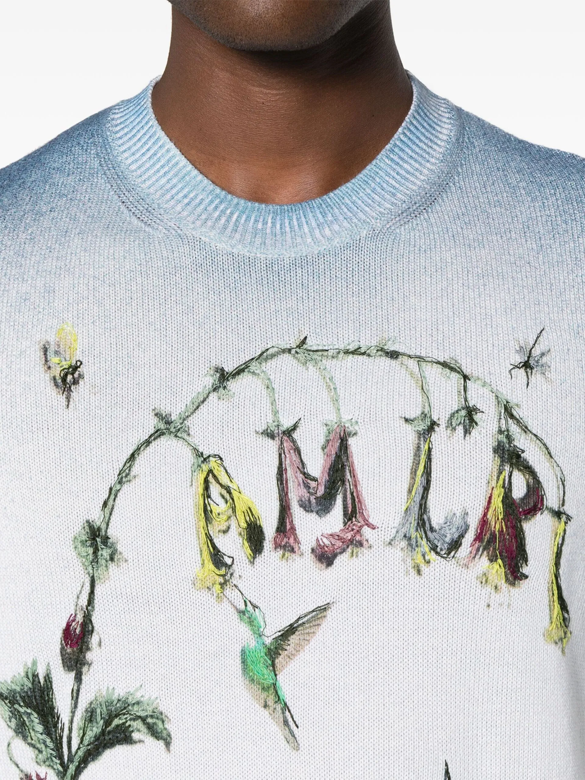 AMIRI  |Crew Neck Pullovers Flower Patterns Cashmere Street Style