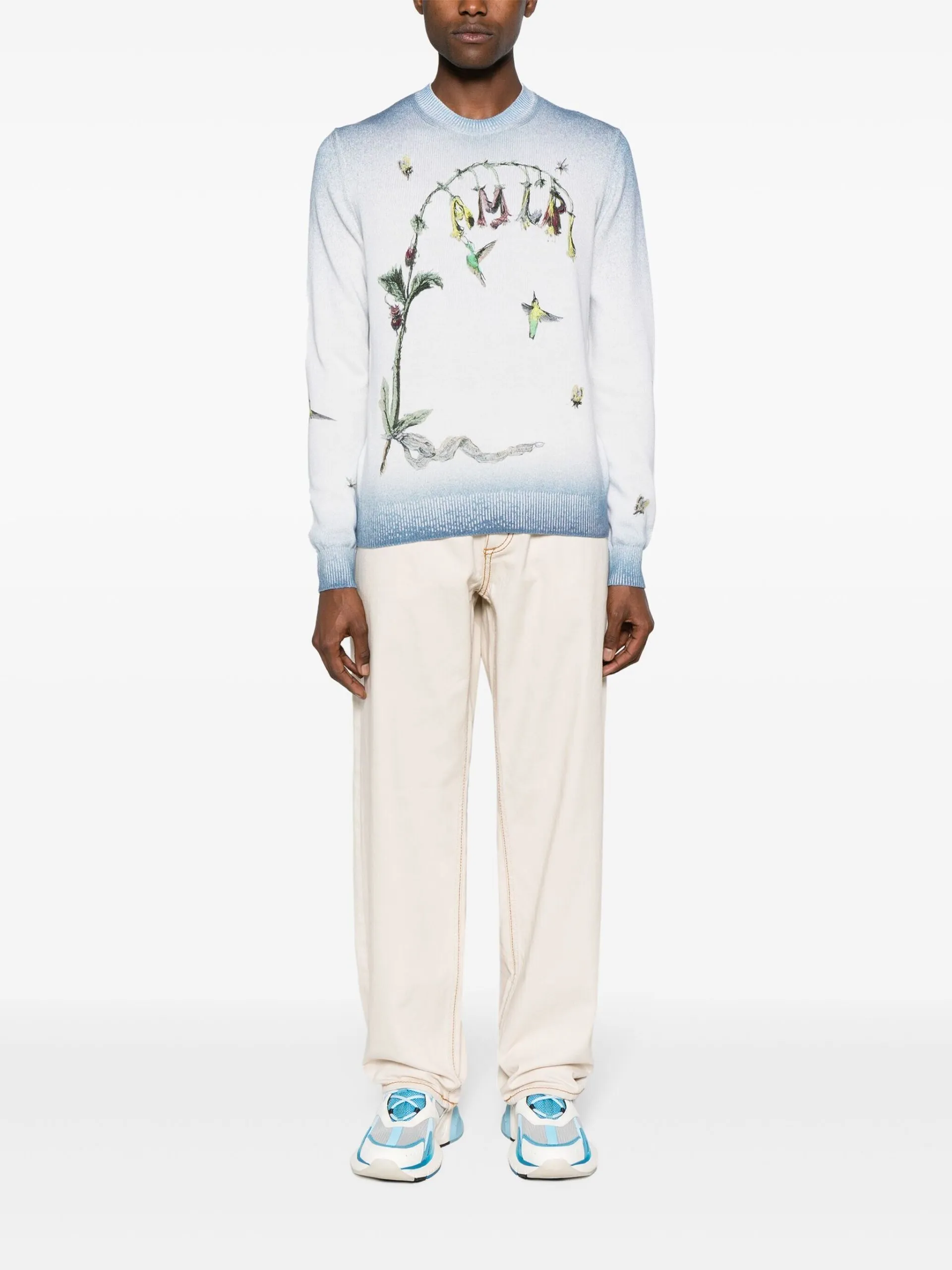 AMIRI  |Crew Neck Pullovers Flower Patterns Cashmere Street Style