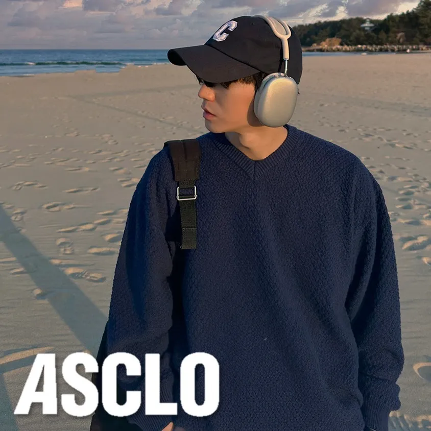 ASCLO  |Pullovers Unisex Street Style V-Neck Long Sleeves Cotton