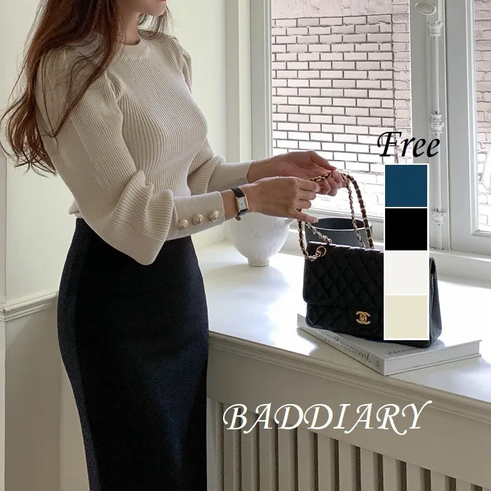 BADDIARY  |Casual Style Long Sleeves Plain Office Style Puff Sleeves