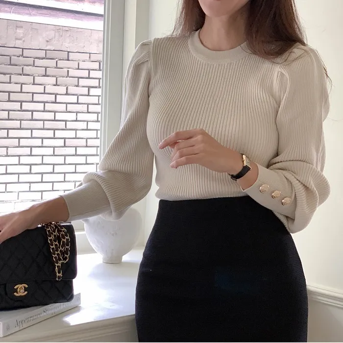 BADDIARY  |Casual Style Long Sleeves Plain Office Style Puff Sleeves