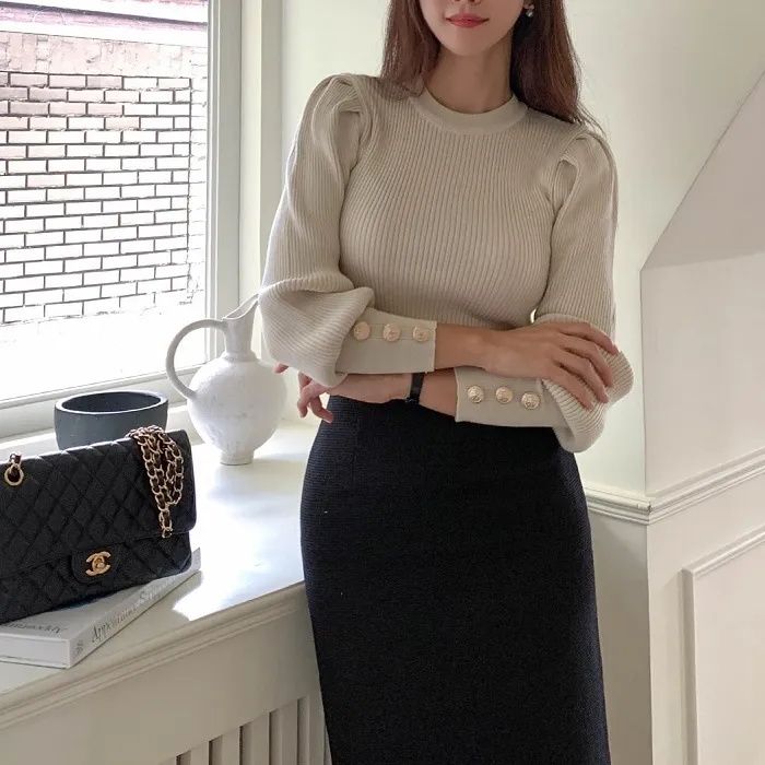 BADDIARY  |Casual Style Long Sleeves Plain Office Style Puff Sleeves