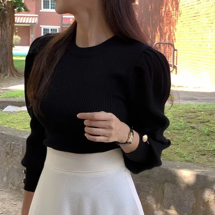 BADDIARY  |Casual Style Long Sleeves Plain Office Style Puff Sleeves