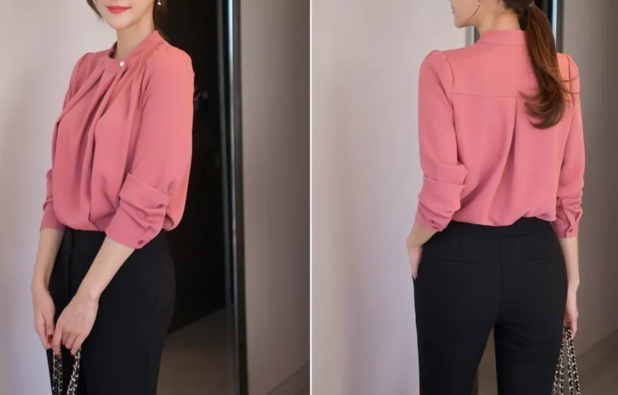 BADDIARY  |Chiffon Long Sleeves Office Style Elegant Style Puff Sleeves