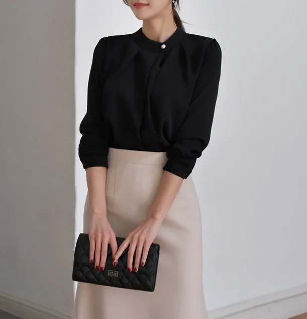 BADDIARY  |Chiffon Long Sleeves Office Style Elegant Style Puff Sleeves