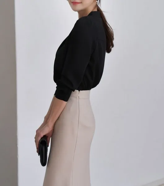 BADDIARY  |Chiffon Long Sleeves Office Style Elegant Style Puff Sleeves