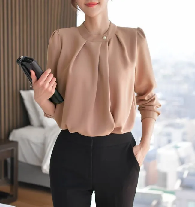 BADDIARY  |Chiffon Long Sleeves Office Style Elegant Style Puff Sleeves