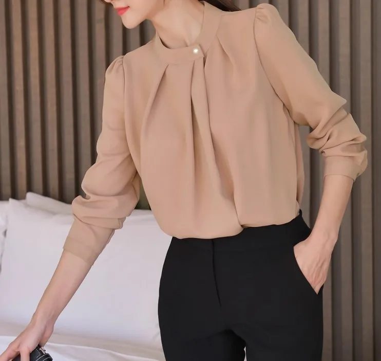 BADDIARY  |Chiffon Long Sleeves Office Style Elegant Style Puff Sleeves