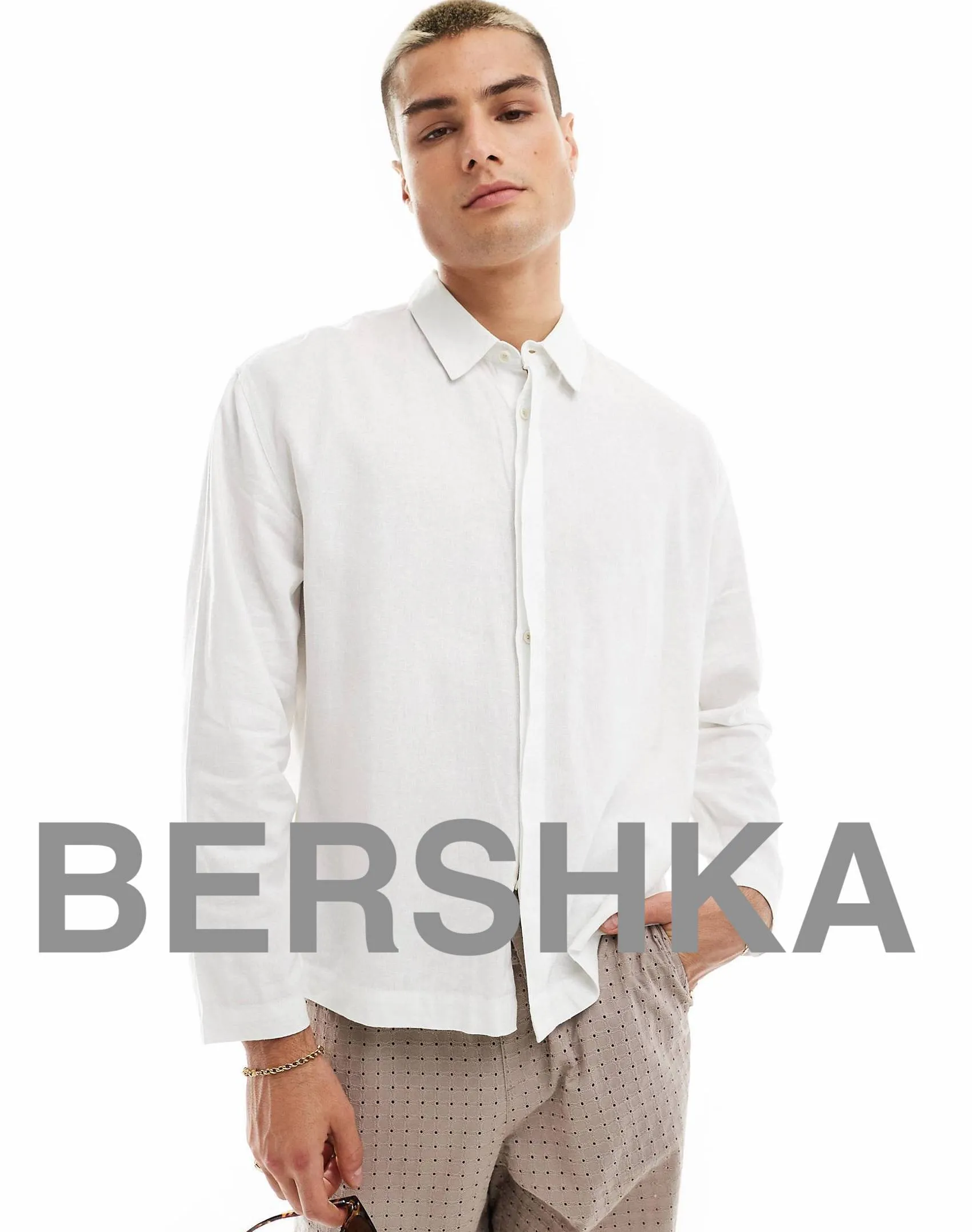 Bershka  |Linen Long Sleeves Plain Shirts