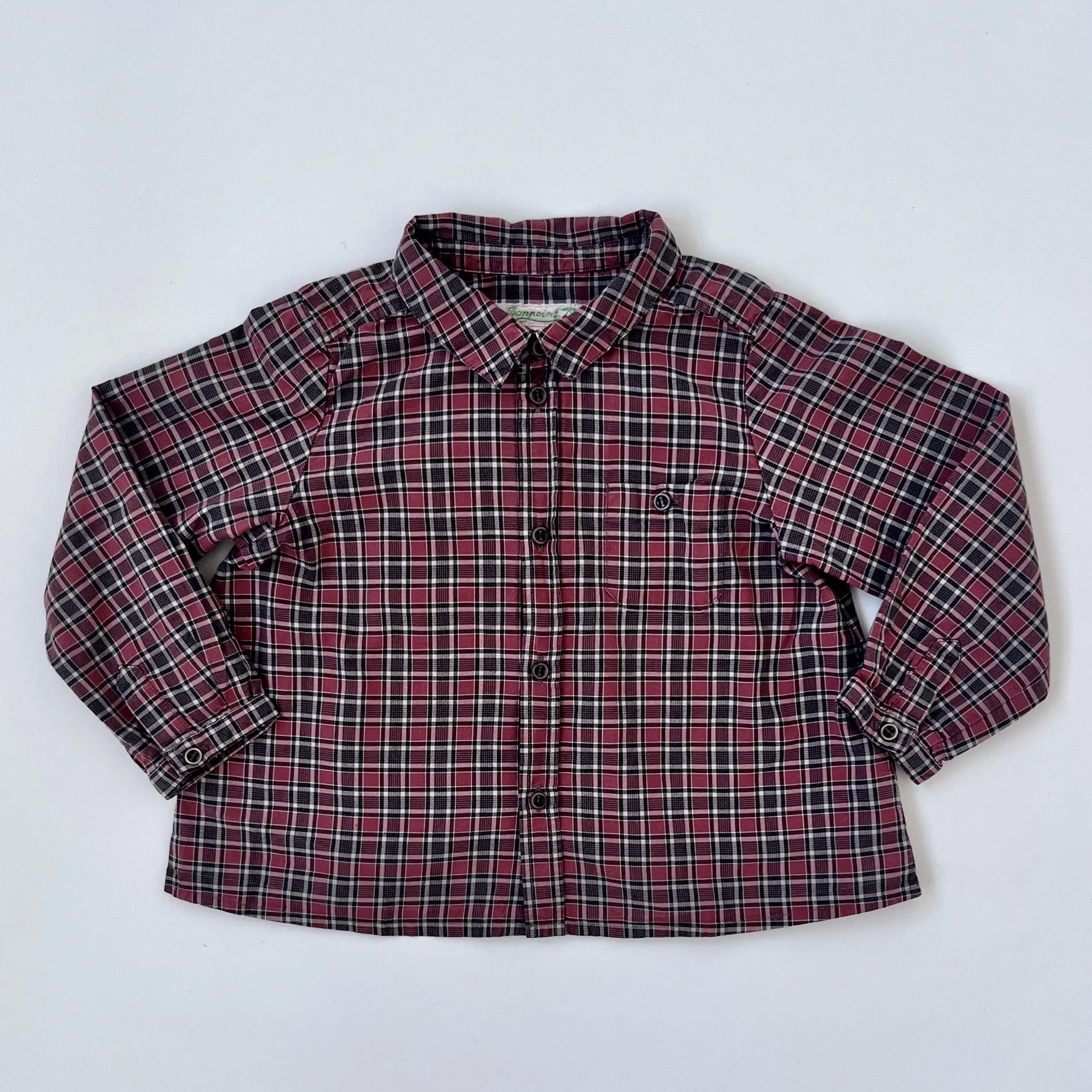 Bonpoint Red Tone Check Shirt With Collar And Pocket: 2 Years