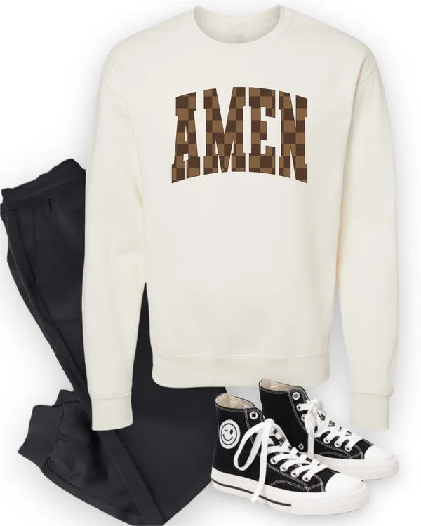 Brown Checked AMEN Crewneck Sweatshirt