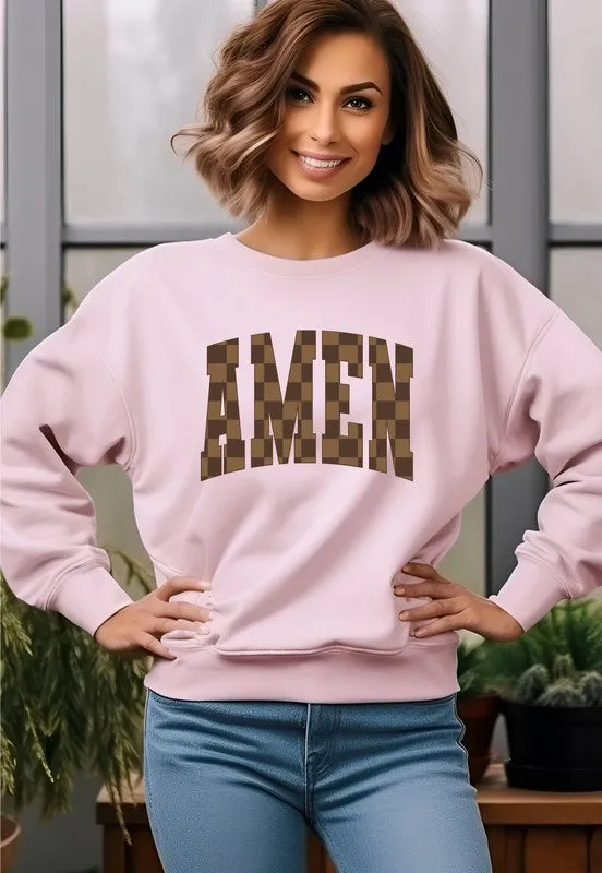 Brown Checked AMEN Crewneck Sweatshirt