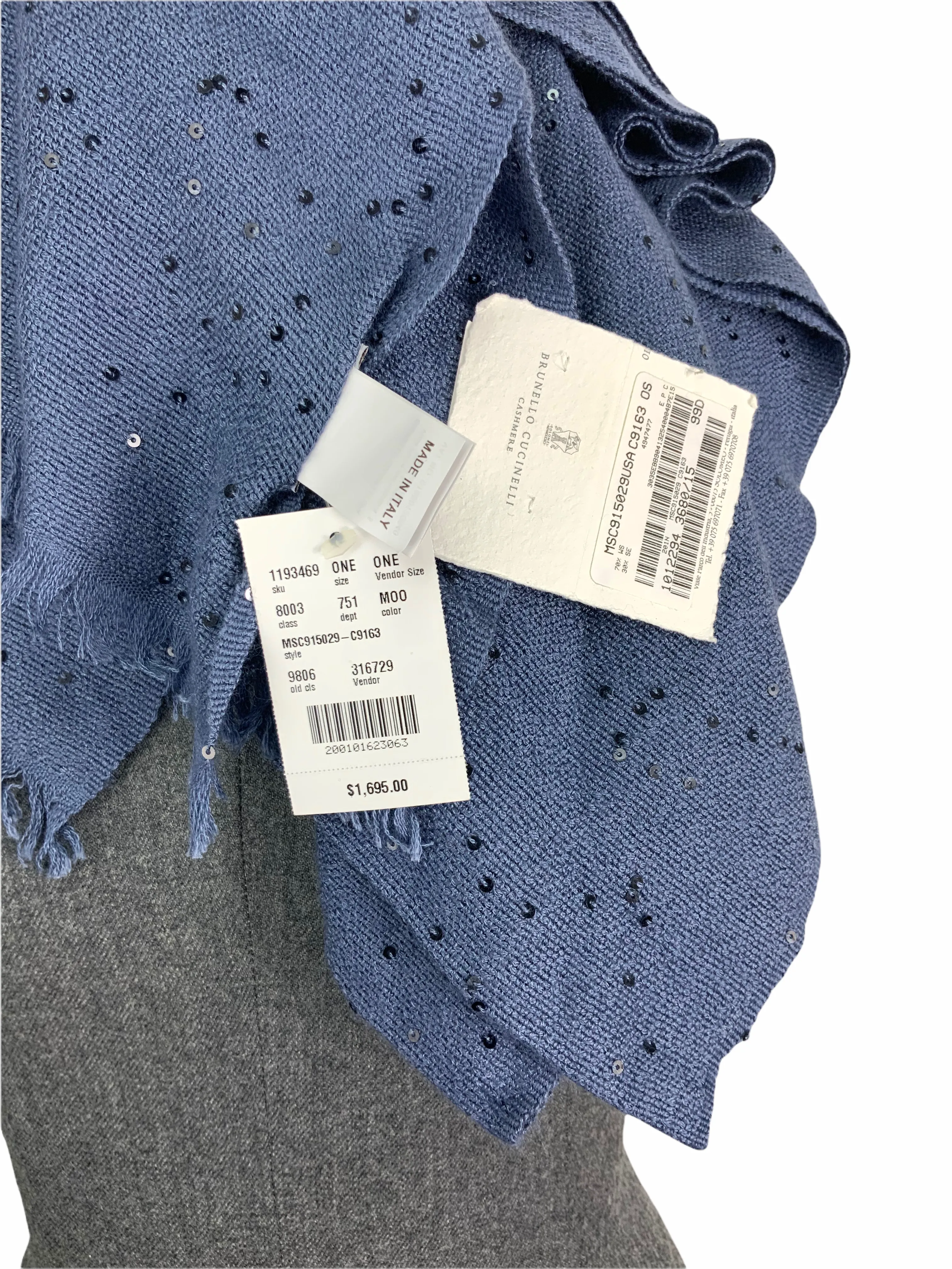 Brunello Cucinelli Cashmere and silk Diamond Yarn Scarf NEW