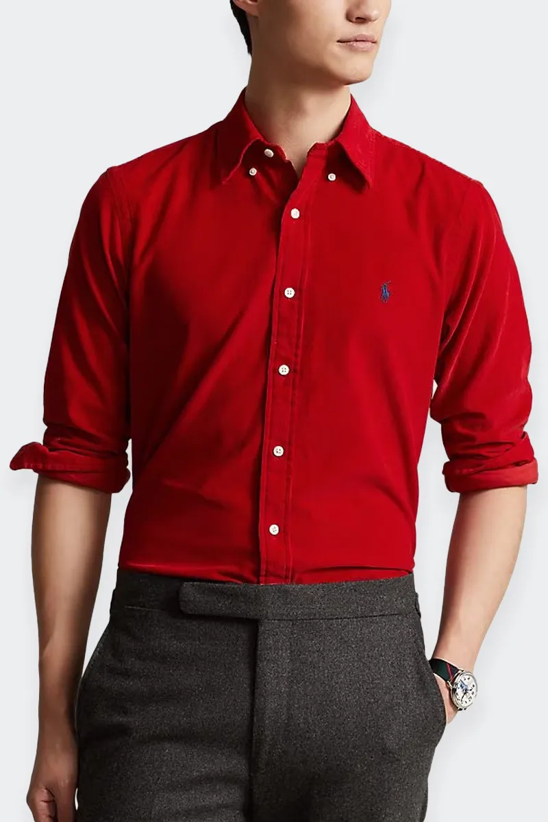 CAMICIA ROSSA IN VELLUTO A COSTINE