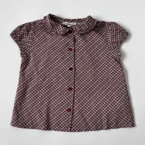 Caramel Check Cotton Blouse With Frill Collar: 2 Years