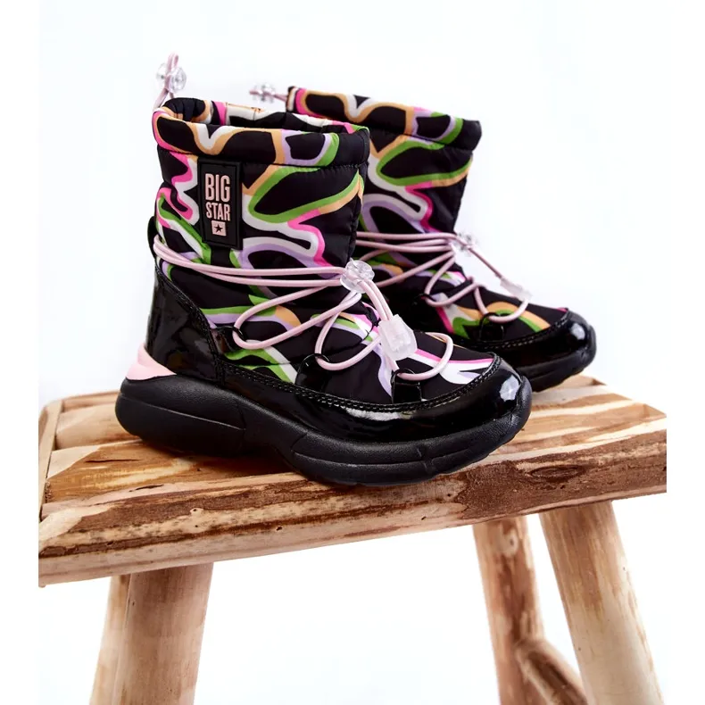 Children's Snow Boots W Print Big Star KK374099 Black-Pink multicolored