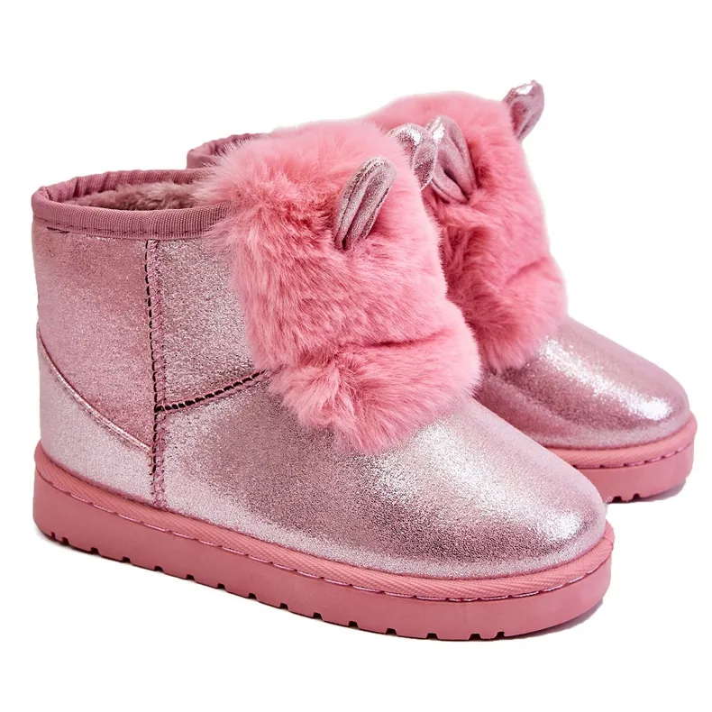 Children's Snow Boots Warmed With Fur With Ears Pink Betty