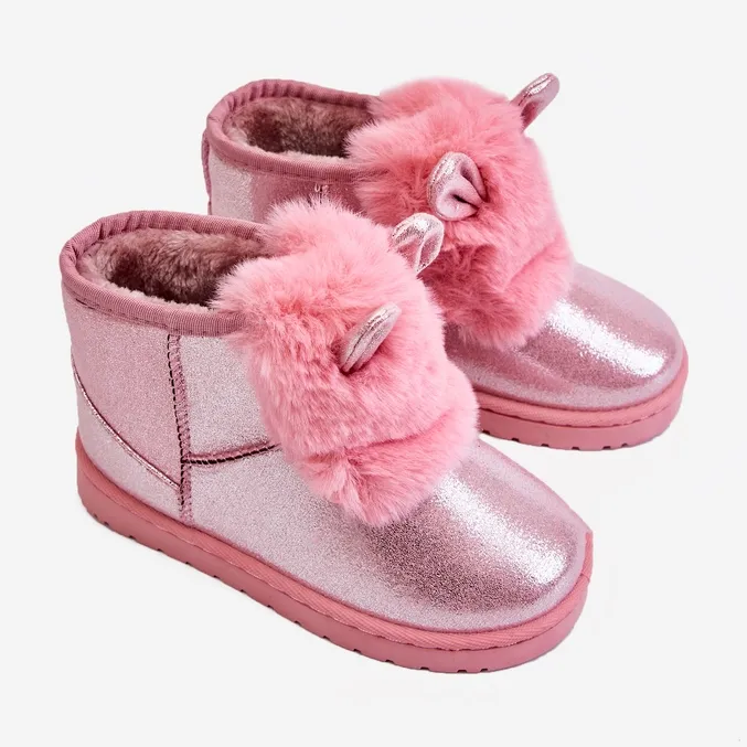 Children's Snow Boots Warmed With Fur With Ears Pink Betty