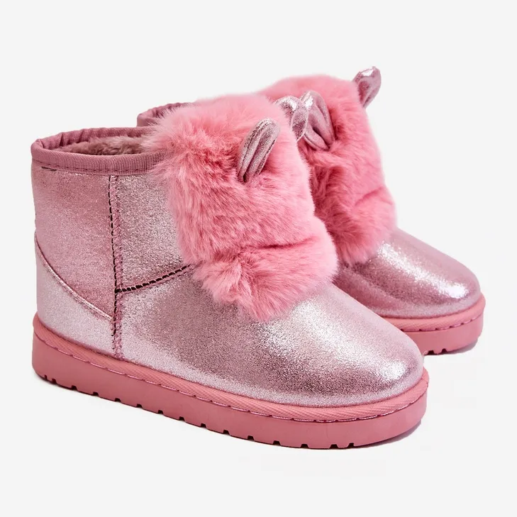 Children's Snow Boots Warmed With Fur With Ears Pink Betty