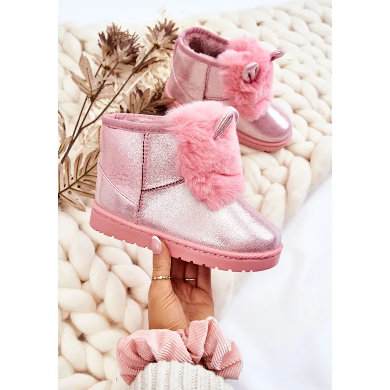 Children's Snow Boots Warmed With Fur With Ears Pink Betty