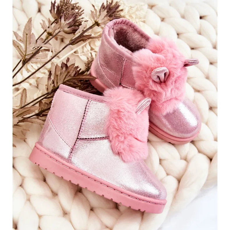 Children's Snow Boots Warmed With Fur With Ears Pink Betty