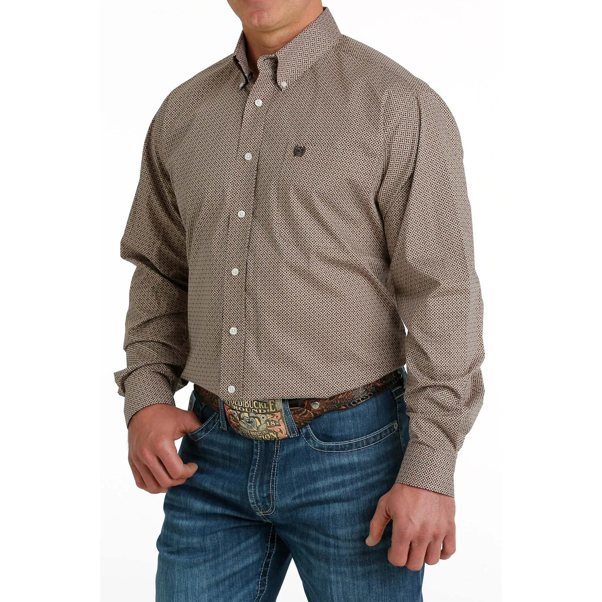 Cinch Men's Brown Geo Print Shirt