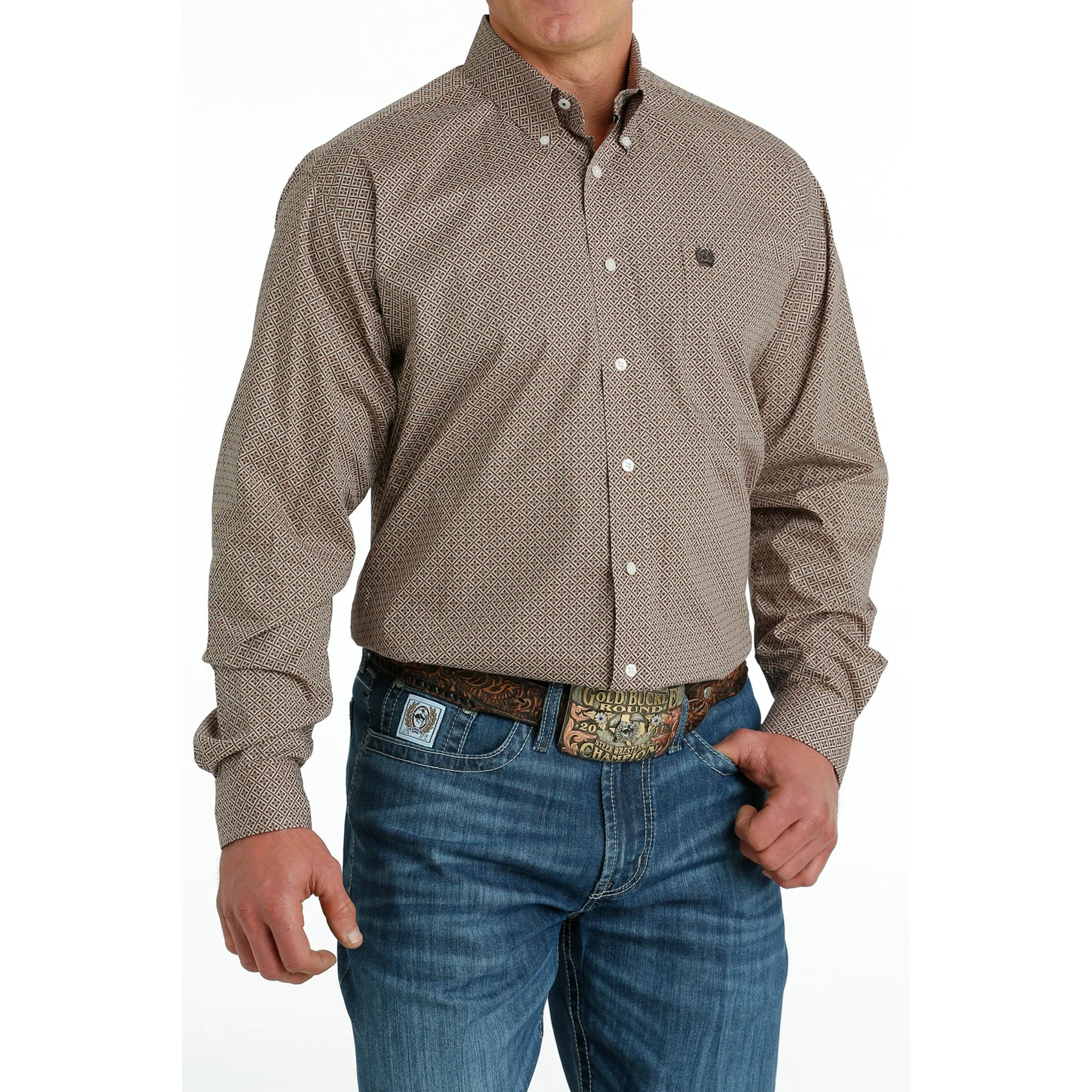 Cinch Men's Brown Geo Print Shirt