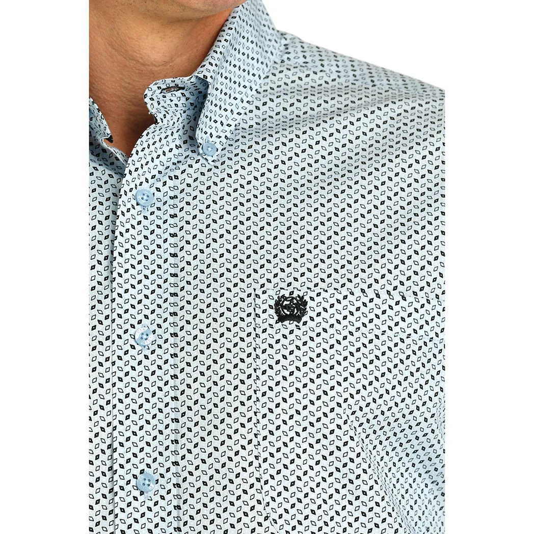 Cinch Men's Light Blue Geometric Print Long Sleeve