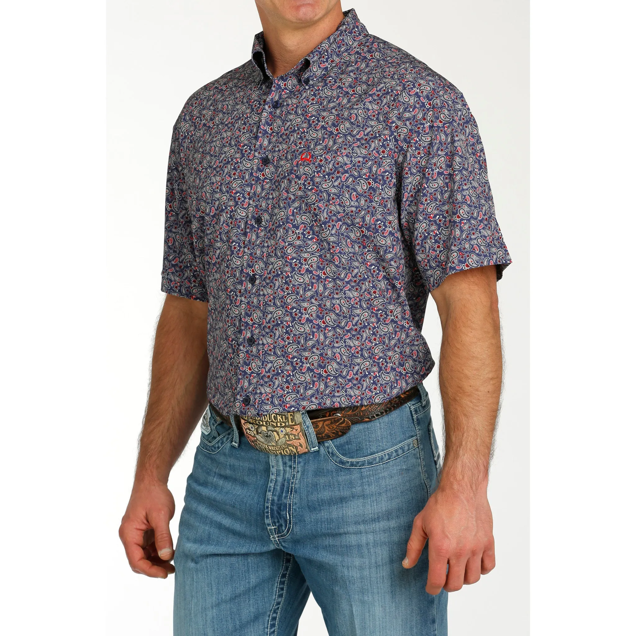 Cinch Men's Navy Print Short Sleeve