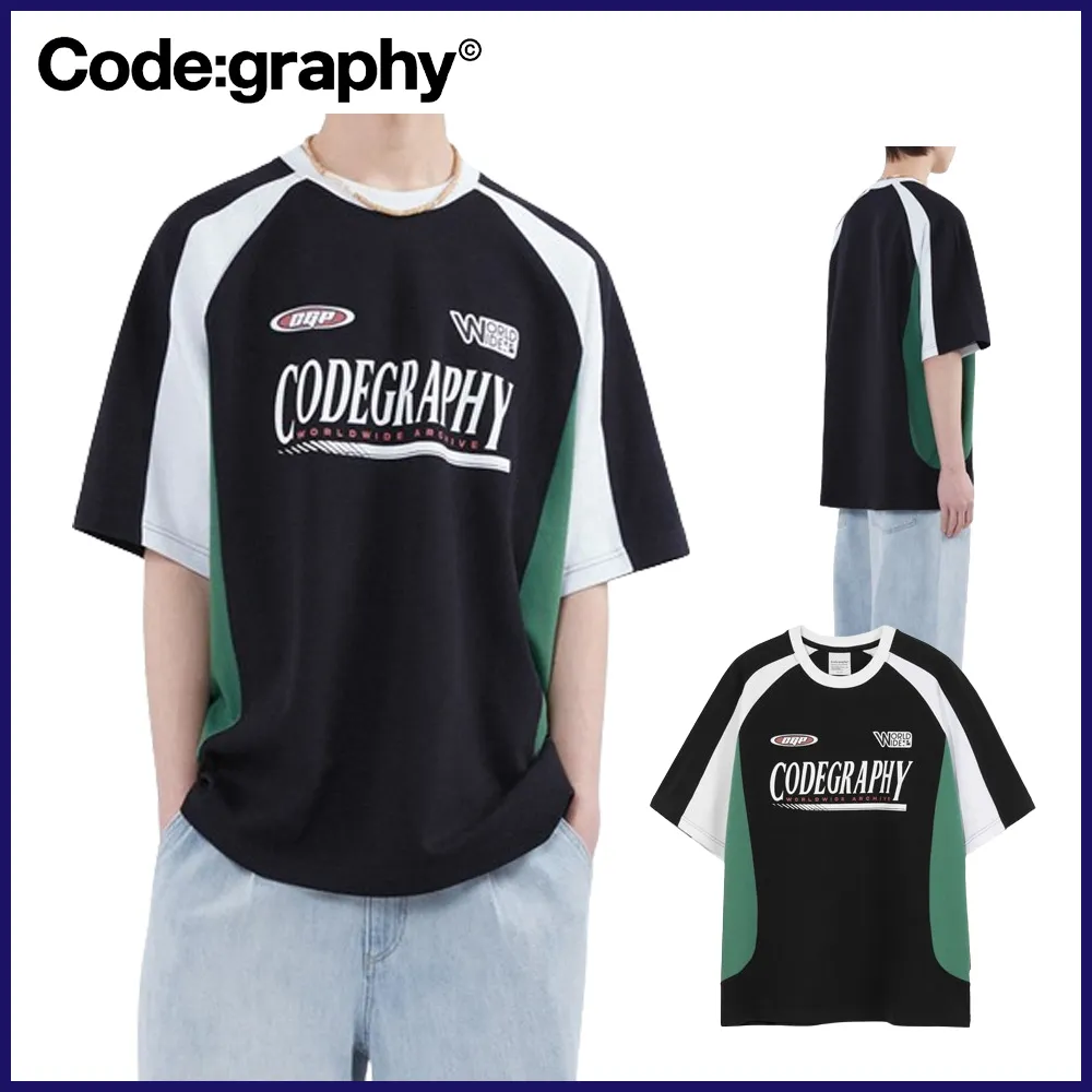 Code graphy  |Crew Neck Pullovers Unisex Cotton Short Sleeves With Jewels