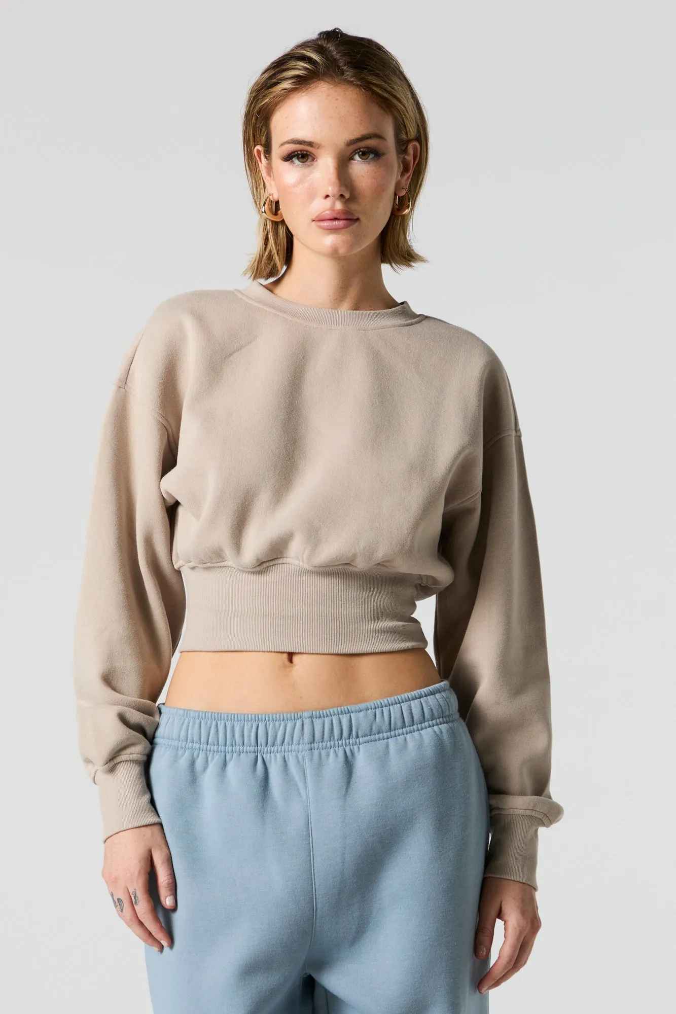 Crewneck Long Sleeve Crop Sweatshirt