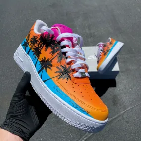 Custom Hand Painted Tropical Palm White Nike Air Force 1 Low