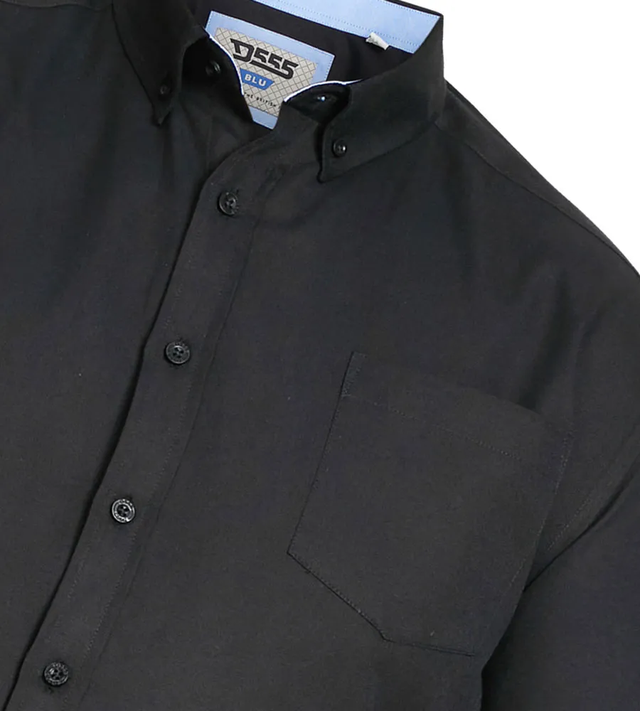 D555 Big Mens Black Oxford Shirt With Long Sleeves (RICHARD BLACK)