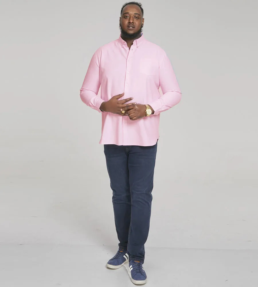 D555 Big Mens Pink Oxford Shirt With Long Sleeves (RICHARD PINK)