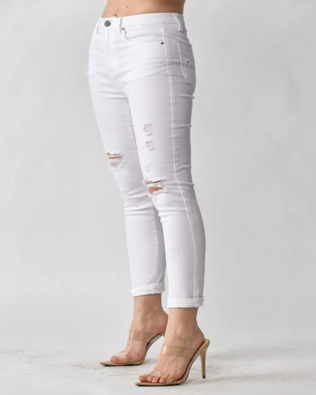 Distressed White Skinny Pants