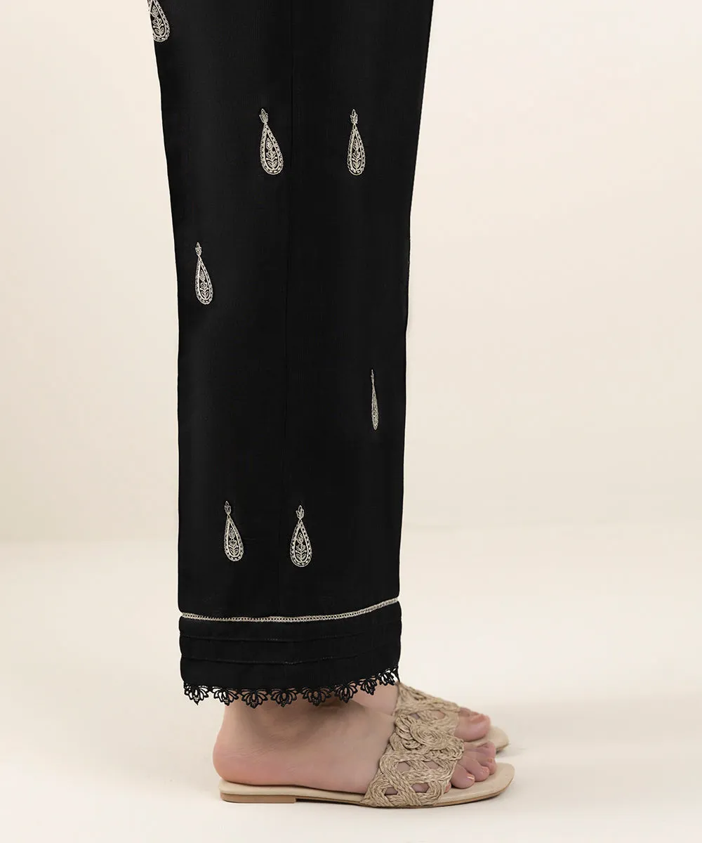 Embroidered Silk Cigarette Pants