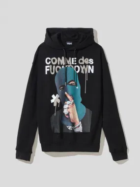 Felpa COMME des FUCKDOWN cappuccio stampa balaclava nero