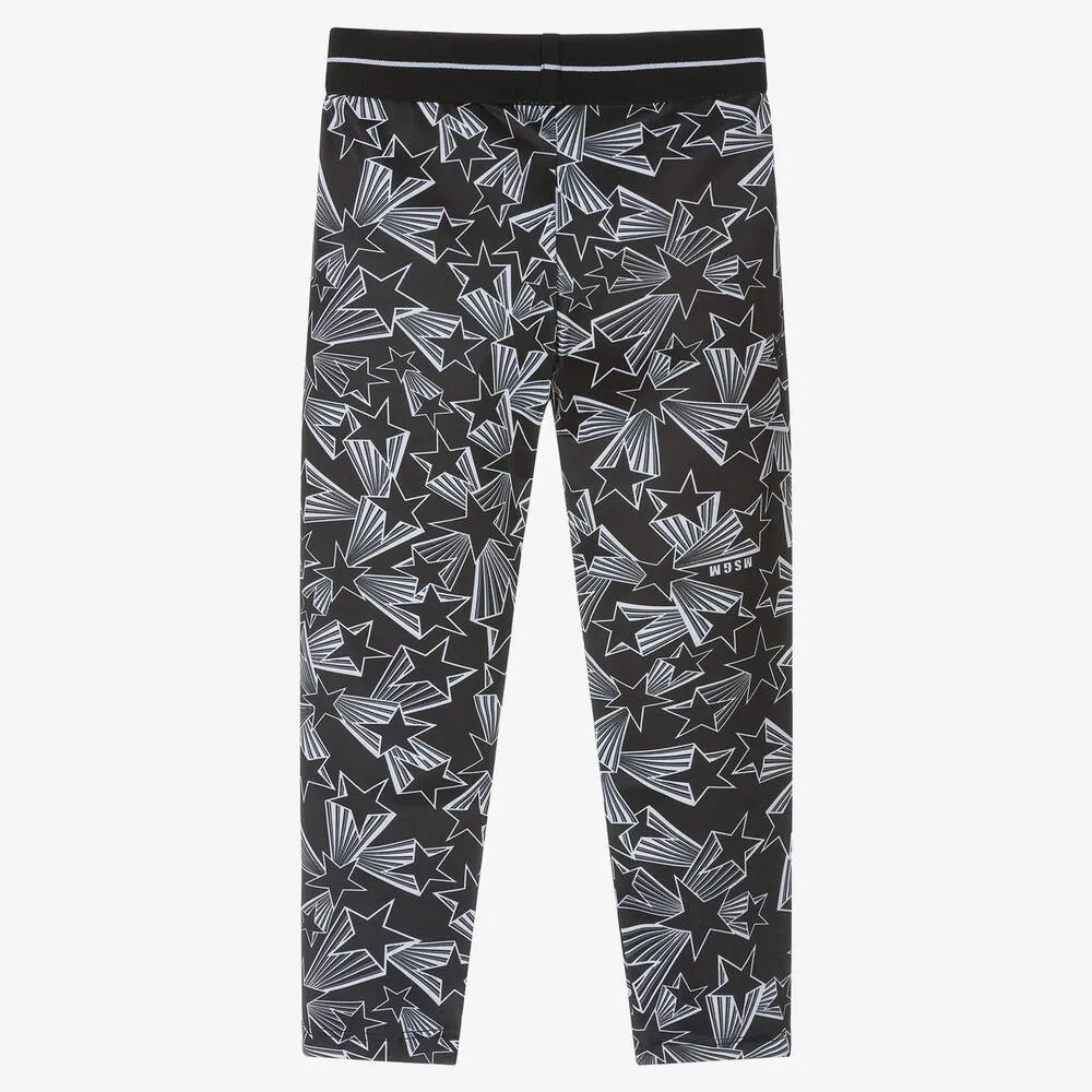 Girls Black Star Print Leggings