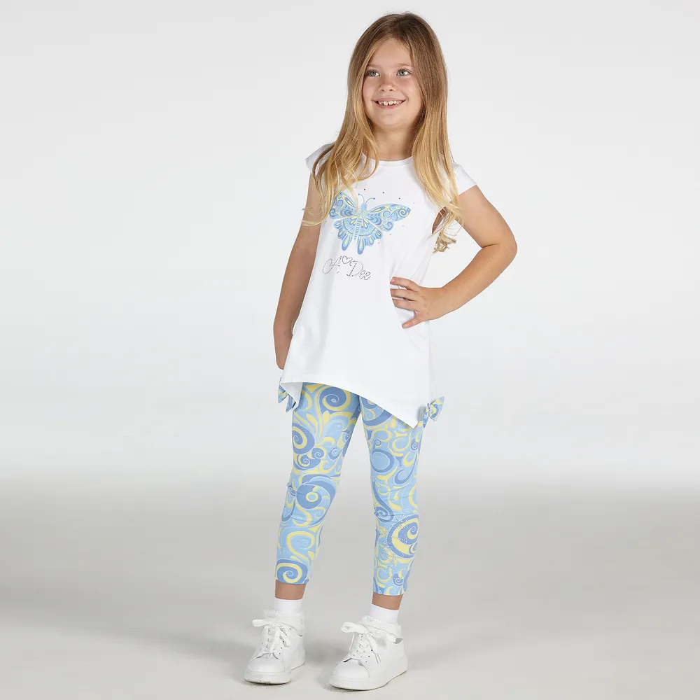 Girls Blue Swirl Leggings Set