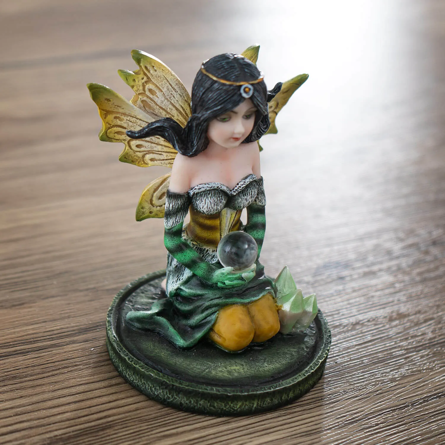 Green Crystal Ball Fairy Figurine