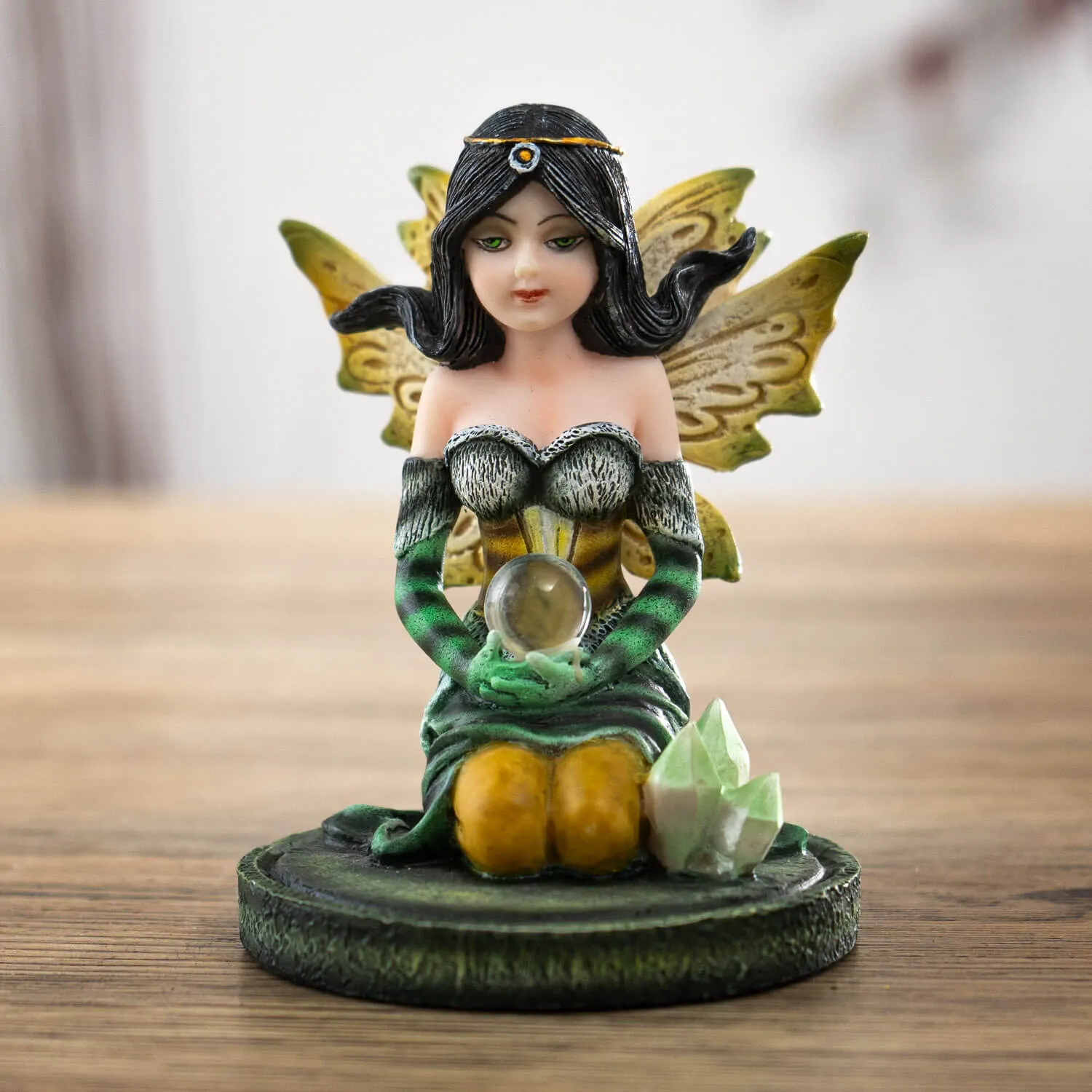 Green Crystal Ball Fairy Figurine