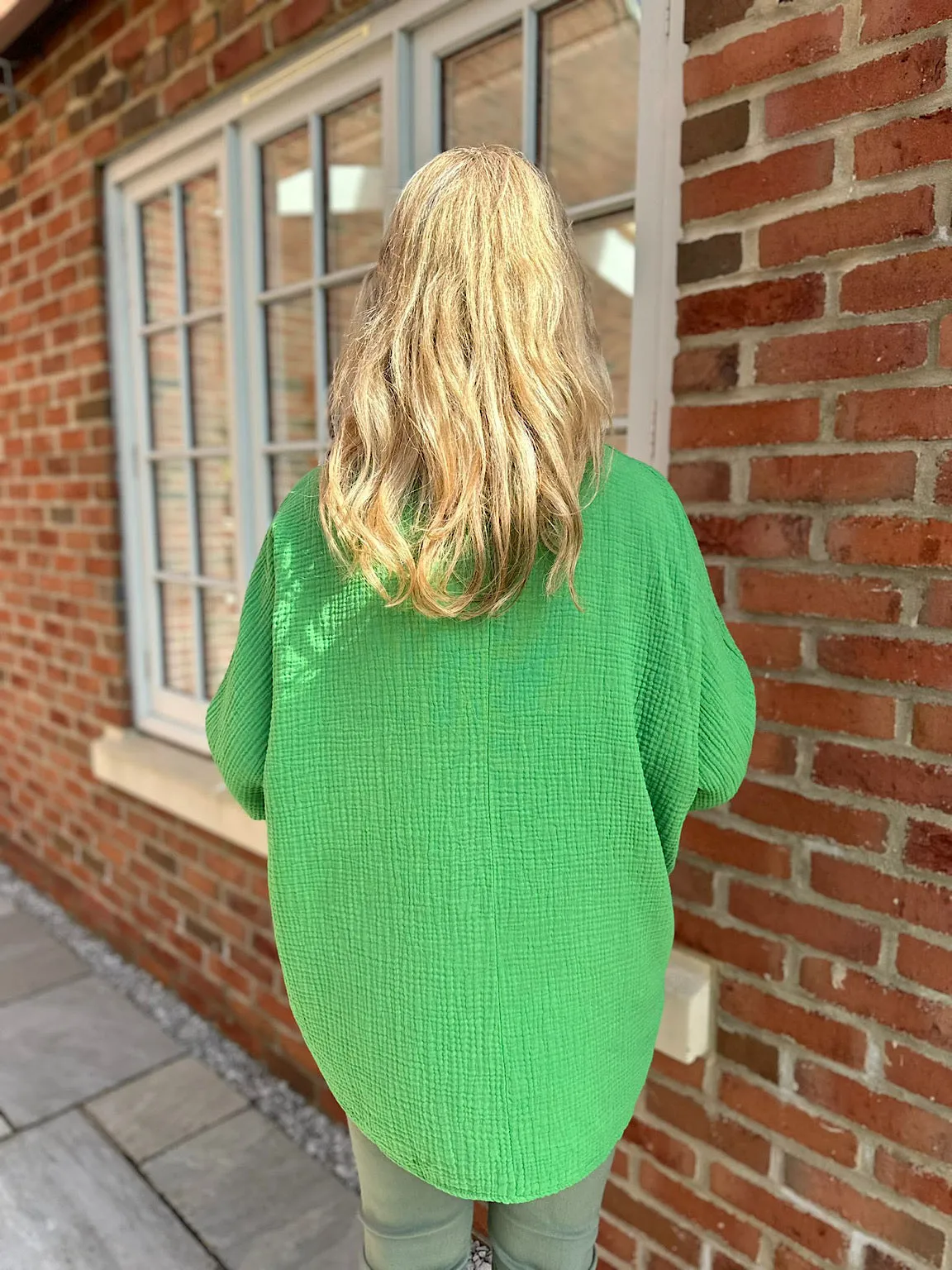 Green Textured Round Neck Top Pippa