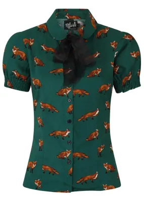 Hell Bunny Vixey Fox 40's Blouse Dark Green