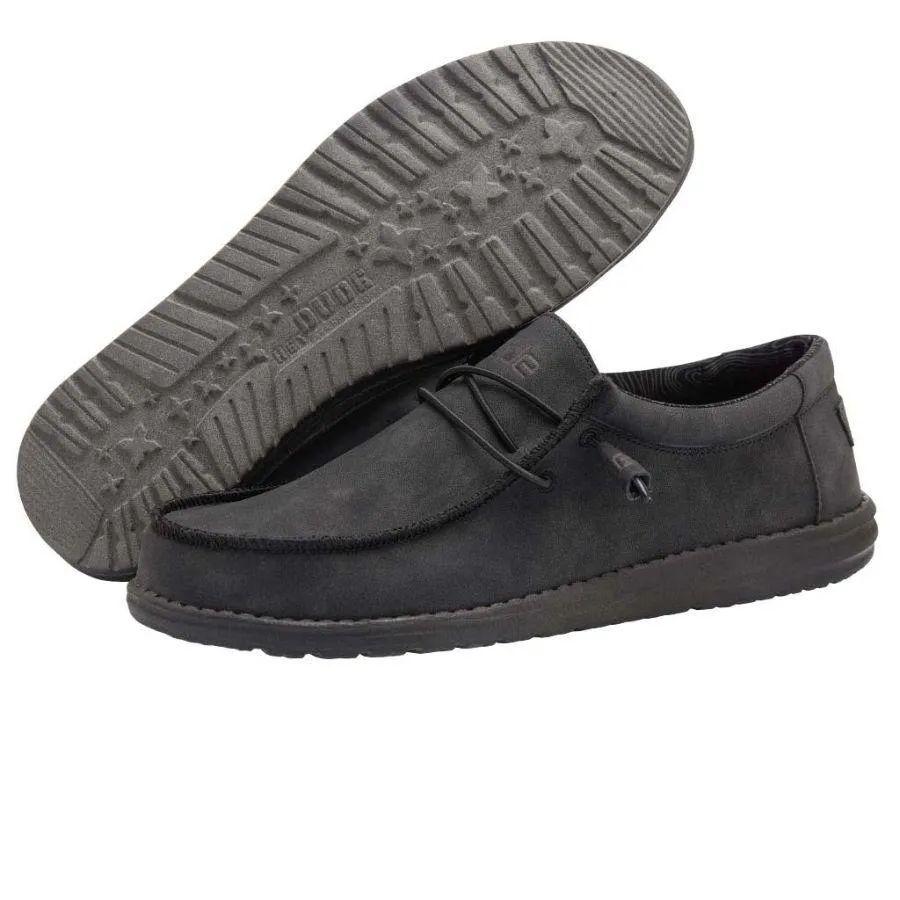 Hey Dude Mens Wally Leather Slip On Shoes- Carbon