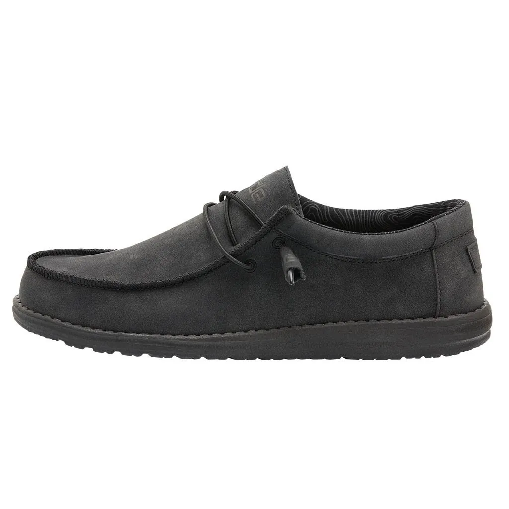 Hey Dude Mens Wally Leather Slip On Shoes- Carbon